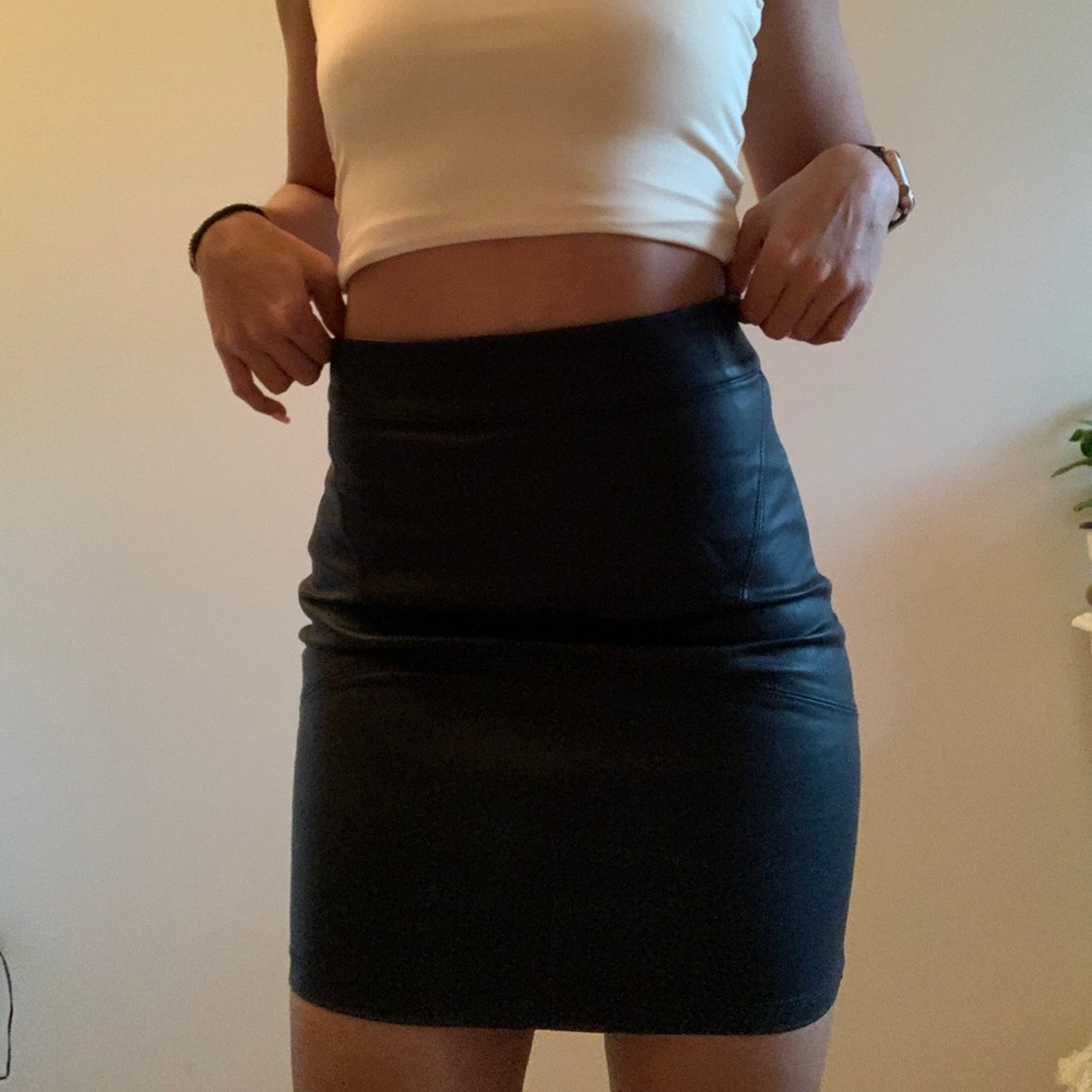 Black Leather Mini Pencil Skirt